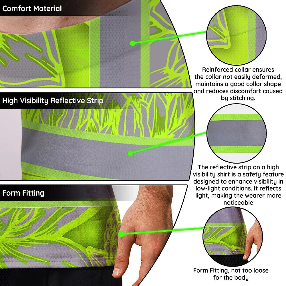 Hi Vis T Shirt Reflective Tapes Green Neon Grey Protea Custom Name Safety Workwear For Workers, Truckers, Operators