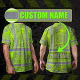 Hi Vis T Shirt Reflective Tapes Green Neon Grey Protea Custom Name Safety Workwear For Workers, Truckers, Operators