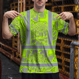 Hi Vis T Shirt Reflective Tapes Green Neon Grey Protea Custom Name Safety Workwear For Workers, Truckers, Operators