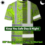 Hi Vis T Shirt Reflective Tapes Green Neon Grey Protea Custom Name Safety Workwear For Workers, Truckers, Operators