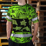 Hi Vis T Shirt Reflective Tapes Green Neon Hawaiian Polynesian Tribal Custom Name