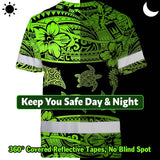 Hi Vis T Shirt Reflective Tapes Green Neon Hawaiian Polynesian Tribal Custom Name