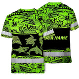 Hi Vis T Shirt Reflective Tapes Green Neon Hawaiian Polynesian Tribal Custom Name