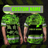 Hi Vis T Shirt Reflective Tapes Green Neon Hawaiian Polynesian Tribal Custom Name