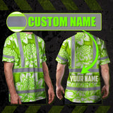 Hi Vis T Shirt Reflective Tapes Green Neon White Protea Custom Name Safety Workwear For Workers, Truckers, Operators