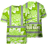Hi Vis T Shirt Reflective Tapes Green Neon White Protea Custom Name Safety Workwear For Workers, Truckers, Operators