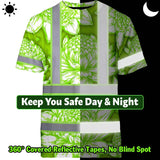 Hi Vis T Shirt Reflective Tapes Green Neon White Protea Custom Name Safety Workwear For Workers, Truckers, Operators