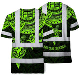 Hi Vis T Shirt Reflective Tapes Green Turtle Flower Hawaiian Polynesian Tribal Custom Name