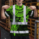 Hi Vis T Shirt Reflective Tapes Green Turtle Flower Hawaiian Polynesian Tribal Custom Name