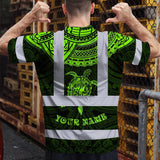 Hi Vis T Shirt Reflective Tapes Green Turtle Flower Hawaiian Polynesian Tribal Custom Name