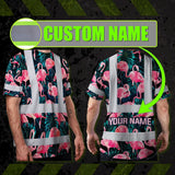 Hi Vis T Shirt Reflective Tapes Hawaii Flamingo Custom Name Safety Workwear For Workers, Truckers, Operators