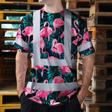 Hi Vis T Shirt Reflective Tapes Hawaii Flamingo Custom Name Safety Workwear For Workers, Truckers, Operators
