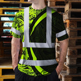 Hi Vis T Shirt Reflective Tapes Hawaiian Polynesian Tribal Custom Name Safety Workwear For Workers, Truckers, Operators