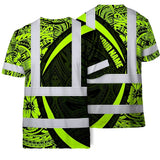 Hi Vis T Shirt Reflective Tapes Hawaiian Polynesian Tribal Custom Name Safety Workwear For Workers, Truckers, Operators
