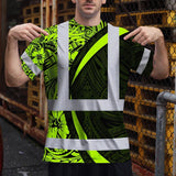 Hi Vis T Shirt Reflective Tapes Hawaiian Polynesian Tribal Custom Name Safety Workwear For Workers, Truckers, Operators
