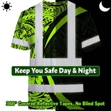 Hi Vis T Shirt Reflective Tapes Hawaiian Polynesian Tribal Custom Name Safety Workwear Workers, Truckers