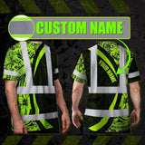 Hi Vis T Shirt Reflective Tapes Hawaiian Polynesian Tribal Custom Name Safety Workwear For Workers, Truckers, Operators