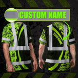 Hi Vis T Shirt Reflective Tapes Hawaiian Polynesian Tribal Custom Name Safety Workwear Workers, Truckers