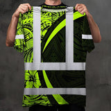 Hi Vis T Shirt Reflective Tapes Hawaiian Polynesian Tribal Custom Name Safety Workwear Workers, Truckers