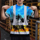 Hi Vis T Shirt Reflective Tapes Light Blue Coconut Tree Custom Name Safety Workwear For Workers, Truckers, Operators
