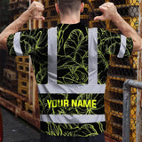 Hi Vis T Shirt Reflective Tapes Lime Neon Flowers Hawaii Custom Name Safety Workwear For Workers, Truckers, Operators