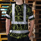 Hi Vis T Shirt Reflective Tapes Lime Neon Flowers Hawaii Custom Name Safety Workwear For Workers, Truckers, Operators