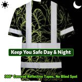 Hi Vis T Shirt Reflective Tapes Lime Neon Flowers Hawaii Custom Name Safety Workwear For Workers, Truckers, Operators