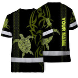 Hi Vis T Shirt Reflective Tapes Lime Neon Hawaiian Polynesian Tribal Custom Name Safety Workwear For Workers, Truckers, Operators