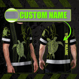 Hi Vis T Shirt Reflective Tapes Lime Neon Hawaiian Polynesian Tribal Custom Name Safety Workwear For Workers, Truckers, Operators
