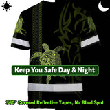 Hi Vis T Shirt Reflective Tapes Lime Neon Hawaiian Polynesian Tribal Custom Name Safety Workwear For Workers, Truckers, Operators