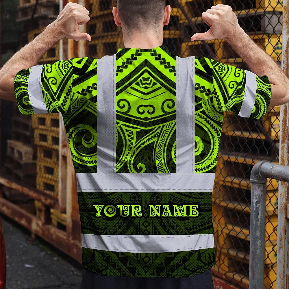 Hi Vis T Shirt Reflective Tapes Octopus Hawaiian Polynesian Tribal Custom Name