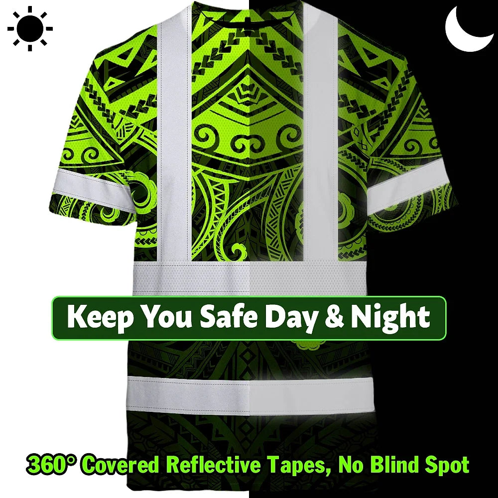 Hi Vis T Shirt Reflective Tapes Octopus Hawaiian Polynesian Tribal Custom Name