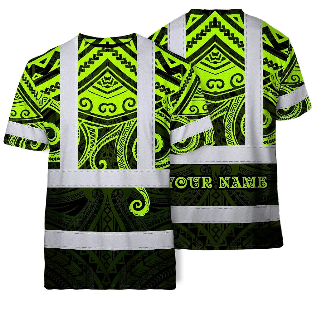 Hi Vis T Shirt Reflective Tapes Octopus Hawaiian Polynesian Tribal Custom Name