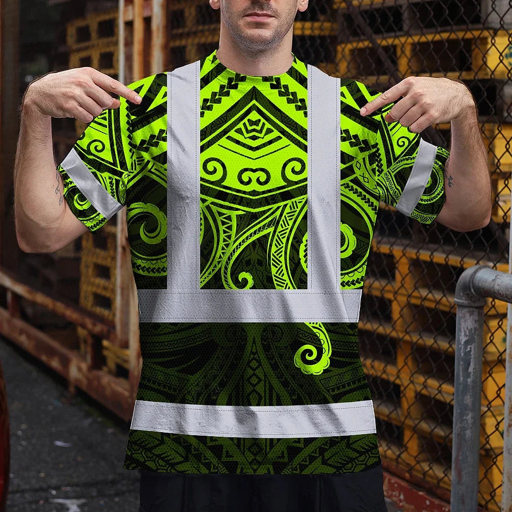 Hi Vis T Shirt Reflective Tapes Octopus Hawaiian Polynesian Tribal Custom Name