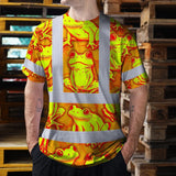 Hi Vis T Shirt Reflective Tapes Orange And Lime Neon Frog Custom Name Safety Workwear For Workers, Truckers, Operators