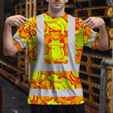 Hi Vis T Shirt Reflective Tapes Orange And Lime Neon Frog Custom Name Safety Workwear For Workers, Truckers, Operators