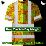 Hi Vis T Shirt Reflective Tapes Orange And Lime Neon Frog Custom Name Safety Workwear For Workers, Truckers, Operators