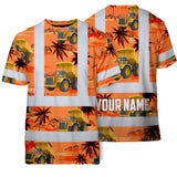 Hi Vis T Shirt Reflective Tapes Orange Neon Dump Truck Custom Name Safety Workwear For Workers, Truckers, Operators