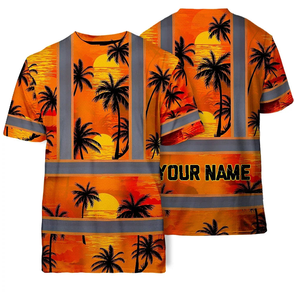 Hi Vis T Shirt Reflective Tapes Orange Neon Flowers Custom Name