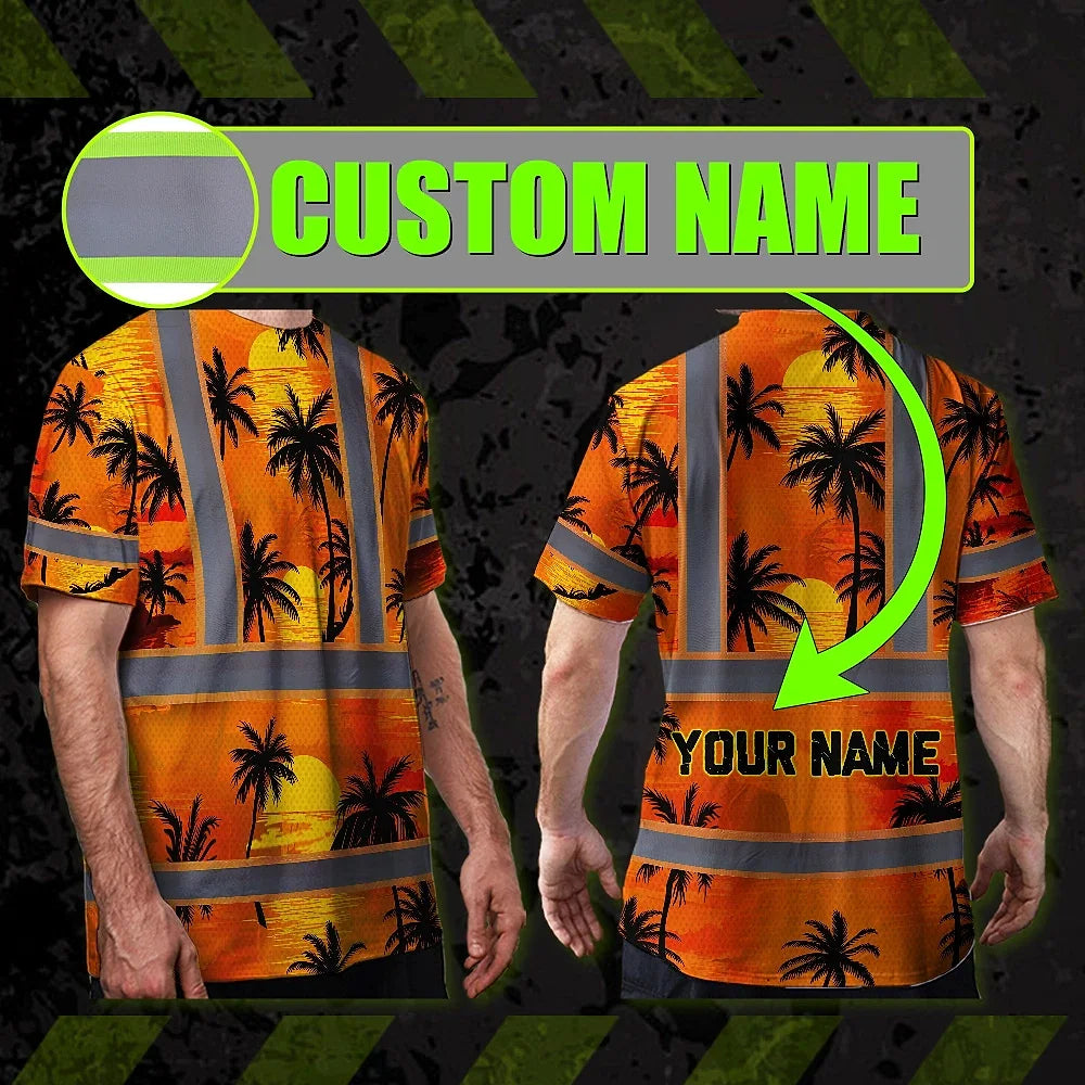 Hi Vis T Shirt Reflective Tapes Orange Neon Flowers Custom Name