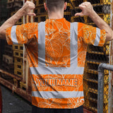 Hi Vis T Shirt Reflective Tapes Orange Neon Flowers Custom Name Safety Workwear For Workers, Truckers, Operators