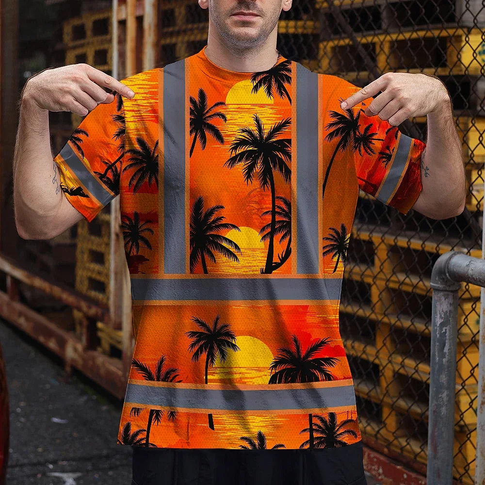 Hi Vis T Shirt Reflective Tapes Orange Neon Flowers Custom Name