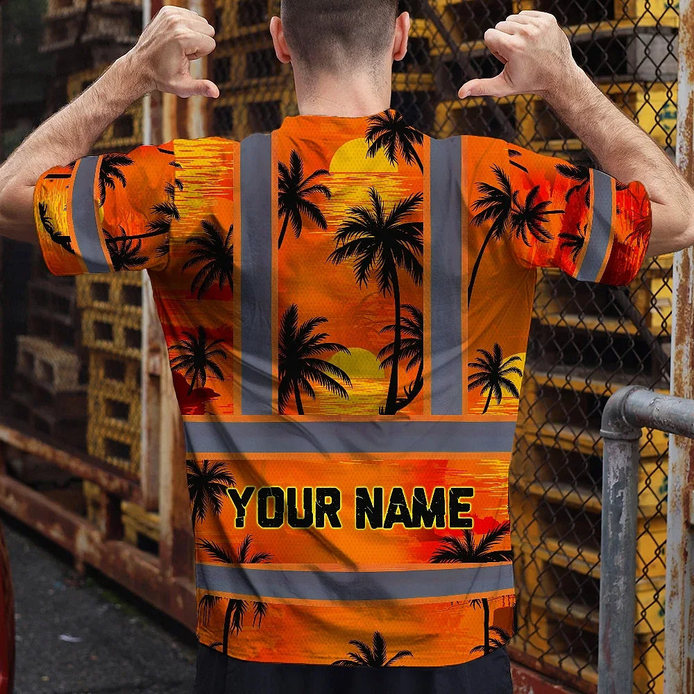 Hi Vis T Shirt Reflective Tapes Orange Neon Flowers Custom Name