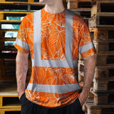Hi Vis T Shirt Reflective Tapes Orange Neon Flowers Custom Name Safety Workwear For Workers, Truckers, Operators