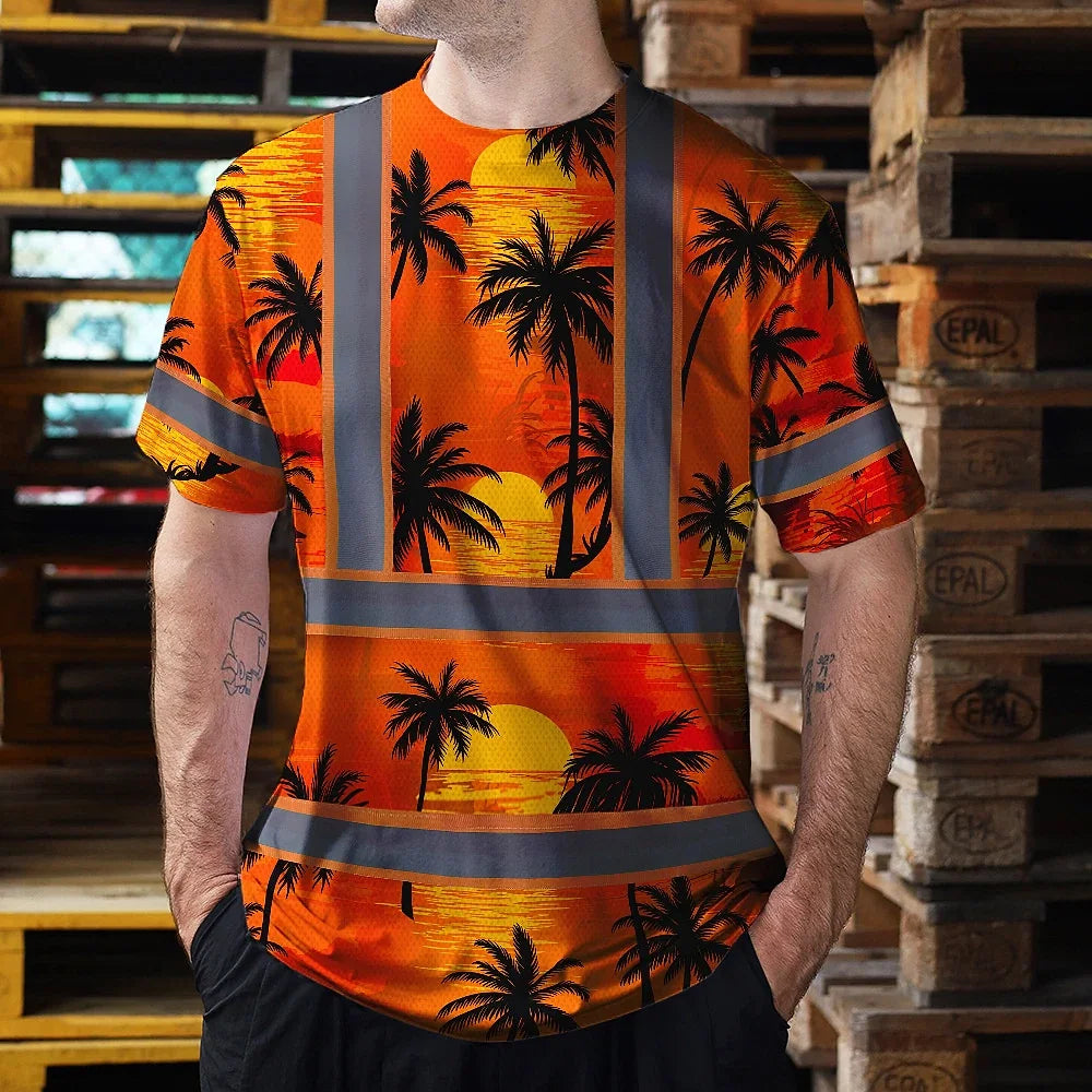 Hi Vis T Shirt Reflective Tapes Orange Neon Flowers Custom Name