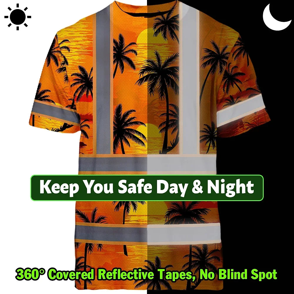 Hi Vis T Shirt Reflective Tapes Orange Neon Flowers Custom Name