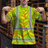 Hi Vis T Shirt Reflective Tapes Orange Neon Lime Heliconia Custom Name Safety Workwear For Workers, Truckers, Operators