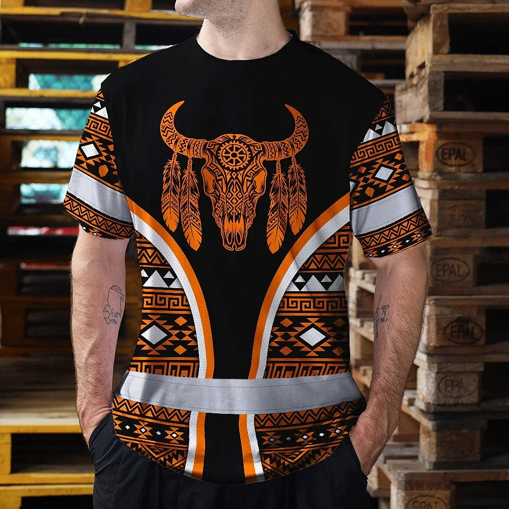 Hi Vis T Shirt Reflective Tapes Orange Neon Skull Native Custom Name Safety Workwear For Workers, Truckers, Operators