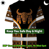 Hi Vis T Shirt Reflective Tapes Orange Neon Skull Native Custom Name Safety Workwear For Workers, Truckers, Operators