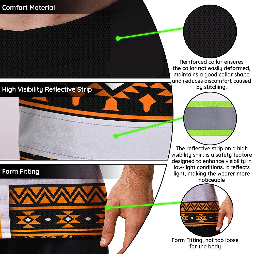 Hi Vis T Shirt Reflective Tapes Orange Neon Skull Native Custom Name Safety Workwear For Workers, Truckers, Operators